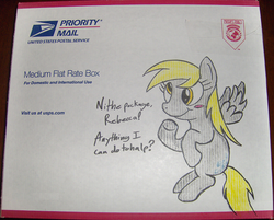 Size: 606x488 | Tagged: safe, artist:60163, derpy hooves, pegasus, pony, g4, female, mail, mare, solo, traditional art