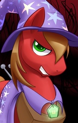 Size: 604x950 | Tagged: safe, artist:gsphere, big macintosh, earth pony, pony, g4, cape, clothes, grin, hat, lidded eyes, male, smiling, solo, stallion, the great and powerful, trixie's cape, trixie's hat