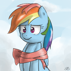 Size: 900x900 | Tagged: safe, artist:speccysy, rainbow dash, pegasus, pony, g4, annoyed, female, mare, ribbon, simple background, solo, tied up