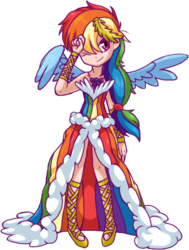 Size: 490x647 | Tagged: safe, artist:fizzy-dog, rainbow dash, human, g4, clothes, dress, female, gala, gala dress, humanized, one eye closed, simple background, solo, transparent background, winged humanization