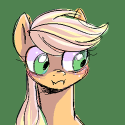 Size: 300x300 | Tagged: safe, artist:animebooty, applejack, earth pony, pony, g4, blushing, female, freckles, mare, scrunchy face, solo
