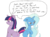 Size: 1003x735 | Tagged: safe, artist:joey darkmeat, trixie, twilight sparkle, pony, unicorn, g4, dialogue, female, floppy ears, lesbian, mare, plushie, ship:twixie, shipping, simple background, transparent background, twidoll