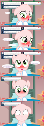 Size: 1280x3597 | Tagged: safe, artist:jan, sweetie belle, earth pony, pony, ask the crusaders, vocational death cruise, g4, bed, blushing, earth pony sweetie belle, female, filly, floppy ears, implied button mash, race swap, solo, sweetie bald, sweetie blush