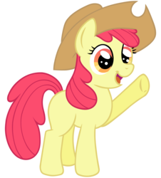 Size: 2600x2880 | Tagged: safe, artist:wildtiel, apple bloom, earth pony, pony, g4, female, filly, hat, high res, simple background, smiling, solo, transparent background, waving