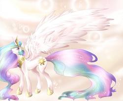 Size: 2200x1800 | Tagged: safe, artist:chocori, princess celestia, alicorn, pony, g4, abstract background, female, large wings, mare, solo, wings