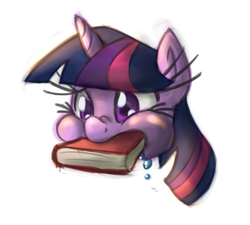 Size: 1358x1221 | Tagged: safe, artist:leadhooves, twilight sparkle, pony, unicorn, g4, bibliovore, book, drool, eating, female, mare, pica, puffy cheeks, solo, that pony sure does love books, unicorn twilight
