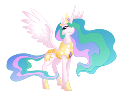 Size: 2800x2200 | Tagged: safe, artist:equestria-prevails, princess celestia, alicorn, pony, g4, armor, female, hair over one eye, high res, mare, simple background, smiling, solo, spread wings, transparent background, wings