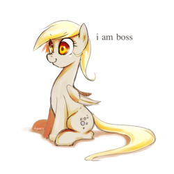 Size: 1540x1540 | Tagged: safe, artist:derpiihooves, derpy hooves, pegasus, pony, g4, boss, female, i am boss, mare, simple background, sitting, smiling, solo, transparent background