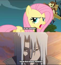 Size: 500x532 | Tagged: safe, edit, edited screencap, screencap, fluttershy, human, pegasus, pony, g4, crossover, female, frown, glare, image macro, kalin kessler, kiryu, lidded eyes, looking back, male, mare, meme, open mouth, text, yu-gi-oh!, yu-gi-oh! 5d's