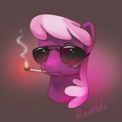Size: 600x600 | Tagged: safe, artist:hinoraito, cheerilee, earth pony, pony, g4, cigarette, commissioner:toixstory, female, glasses, gradient background, mare, smoking, solo, sunglasses