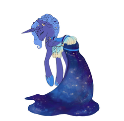 Size: 650x636 | Tagged: safe, artist:noel, princess luna, alicorn, pony, g4, alternate hairstyle, clothes, dress, female, gala dress, horn, horn jewelry, jewelry, looking back, mare, rear view, simple background, solo, white background