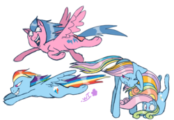 Size: 870x600 | Tagged: safe, artist:wolfytails, firefly, rainbow dash, rainbow dash (g3), pegasus, pony, g1, g3, g3.5, g4, female, flying, g1 to g4, g3 to g4, g3.5 to g4, generation leap, generational ponidox, mare, simple background, transparent background