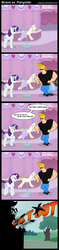 Size: 700x2974 | Tagged: safe, artist:angerelic, rarity, human, pony, unicorn, g4, angry, bravo vs. ponyville, carousel boutique, comic, crossover, female, human male, johnny bravo, johnny bravo (character), male, mannequin, mare, sewing
