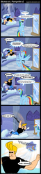Size: 700x2974 | Tagged: safe, artist:angerelic, rainbow dash, human, pegasus, pony, g4, bipedal, bravo vs. ponyville, cloud, cloud house, comic, crossover, falling, falling through clouds, female, human male, johnny bravo, johnny bravo (character), male, mare, mirror, prank, sunglasses, watch that first step it's a lulu