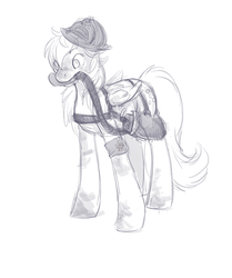 Size: 479x573 | Tagged: safe, artist:noel, derpy hooves, pegasus, pony, g4, female, fire extinguisher, firefighter, firefighter derpy hooves, firefighter helmet, grayscale, helmet, mare, monochrome, mouth hold, no pupils, solo