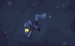 Size: 1122x700 | Tagged: safe, artist:noel, princess luna, alicorn, pony, g4, female, flying, mare, mouth hold, s1 luna, solo, stars