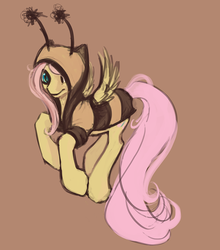 Size: 541x616 | Tagged: safe, artist:noel, fluttershy, bee, pegasus, pony, g4, animal costume, bee costume, brown background, clothes, costume, female, flutterbee, hilarious in hindsight, mare, simple background, solo