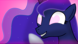 Size: 1134x644 | Tagged: safe, artist:dazed-and-wandering, princess luna, alicorn, pony, bust, female, heart, heart eyes, horn, love face, mare, portrait, smiling, solo, wingding eyes