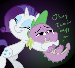 Size: 770x700 | Tagged: safe, artist:tess, rarity, spike, dragon, pony, unicorn, g4, colored, female, hug, hug from behind, male, mare, ship:sparity, shipping, smiling, spikelove, straight