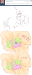 Size: 642x1484 | Tagged: safe, artist:noel, daisy, flower wishes, roseluck, earth pony, pony, ask the flower girls, g4, ask, blob, chubbie, comic, duo, duo female, female, mameshiba, mare, no pupils
