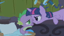 Size: 640x360 | Tagged: safe, screencap, spike, twilight sparkle, dragon, pony, unicorn, g4, season 1, winter wrap up, animated, baby, baby dragon, duo, duo male and female, face to face, female, frown, gif, green eyes, gritted teeth, looking at each other, looking at someone, male, mare, multicolored hair, multicolored mane, purple body, purple coat, purple eyes, purple fur, purple hair, purple mane, purple pony, purple scales, purple skin, slit pupils, stare down, striped hair, striped mane, teeth, tri-color hair, tri-color mane, tri-colored hair, tri-colored mane, tricolor hair, tricolor mane, tricolored hair, tricolored mane, twilight sparkle is not amused, unamused