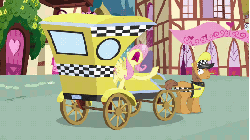Size: 533x300 | Tagged: safe, screencap, fare ride, fluttershy, earth pony, pegasus, pony, g4, putting your hoof down, season 2, animated, butt, duo, female, gif, male, mare, plot, rage, stallion, taxi, taxi pony, yelling