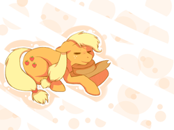 Size: 800x600 | Tagged: safe, artist:rosewhistle, applejack, earth pony, pony, g4, abstract background, cute, female, floppy ears, jackabetes, mare, prone, sleeping, solo