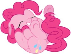 Size: 6300x4800 | Tagged: safe, artist:atmospark, artist:bri-sta, edit, pinkie pie, earth pony, pony, g4, absurd resolution, cheek fluff, curled up, cute, diapinkes, eyes closed, female, floppy ears, fluffy, hnnng, mare, on back, ponk, simple background, smiling, solo, transparent background, underhoof, vector, weapons-grade cute