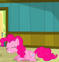 Size: 690x720 | Tagged: safe, screencap, pinkie pie, earth pony, pony, g4, read it and weep, season 2, animated, blue eyes, curly hair, curly mane, curly tail, cute, diapinkes, female, gif, happy, mare, open mouth, open smile, pink body, pink coat, pink fur, pink hair, pink mane, pink pony, pink tail, pinkie bounce, smiling, solo, tail