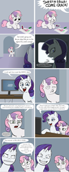 Size: 1620x4068 | Tagged: safe, artist:lemondevil, rarity, sweetie belle, pony, unicorn, biporarity, g4, ask, broken, comic, computer, crayon, derp, duo, duo female, female, filly, grin, gritted teeth, mare, smiling