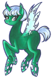 Size: 682x994 | Tagged: safe, artist:lambscape, oc, oc only, oc:lambscape, changeling, changeling queen, changeling oc, changeling queen oc, female, green changeling, smiling, solo