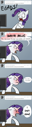 Size: 1163x4651 | Tagged: safe, artist:lemondevil, rarity, pony, unicorn, biporarity, g4, angry, ask, blushing, clothes, computer, ears back, female, implied sweetie belle, mare, sandals, socks, socks with sandals, solo