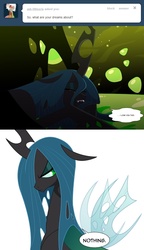 Size: 657x1142 | Tagged: safe, artist:tarajenkins, queen chrysalis, changeling, changeling queen, cupidite, g4, female, solo, speech bubble