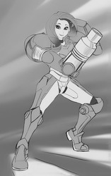 Size: 803x1280 | Tagged: safe, artist:mew, rarity, human, g4, clothes, cosplay, costume, crossover, female, grayscale, humanized, metroid, monochrome, samus aran, solo