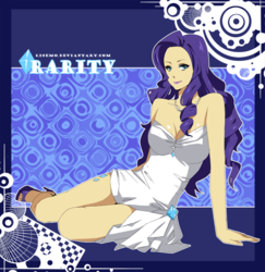 Size: 724x746 | Tagged: safe, artist:lisemo, rarity, human, g4, abstract background, breasts, clothes, dress, female, high heels, humanized, shoes, sitting, solo