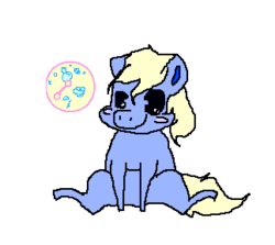 Size: 323x288 | Tagged: safe, artist:midnightxsunx, bubblecup, earth pony, pony, g3, 2012, blush sticker, blushing, chibi, female, mare, simple background, sitting, solo, spread legs, spreading, white background, whiteboard