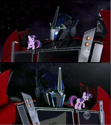 Size: 1920x2165 | Tagged: safe, edit, twilight sparkle, pony, unicorn, g4, female, hub logo, mare, optimus prime, transformers, transformers prime