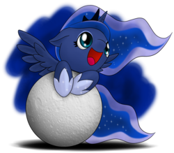 Size: 800x700 | Tagged: safe, artist:stardustxiii, princess luna, alicorn, pony, g4, female, filly, floppy ears, foal, happy, moon, simple background, solo, tangible heavenly object, transparent background, woona, younger