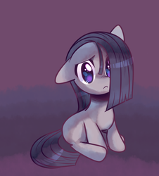 Size: 564x624 | Tagged: safe, artist:pekou, marble pie, earth pony, pony, g4, cute, female, frown, gradient background, marblebetes, mare, sitting, solo