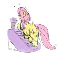 Size: 700x600 | Tagged: safe, artist:envy, fluttershy, pegasus, pony, g4, fat, fattershy, female, mare, simple background, solo, stair stepper, walking, white background, workout