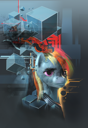 Size: 1227x1781 | Tagged: safe, artist:fiasko0, rainbow dash, pegasus, pony, g4, abstract background, emulation, female, mare, solo