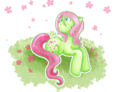 Size: 800x600 | Tagged: safe, artist:cloverminto, flower flash, earth pony, pony, g3, 2012, female, filly, foal, prone, simple background, solo, transparent background