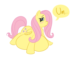 Size: 1106x840 | Tagged: safe, artist:lowkey, fluttershy, pegasus, pony, g4, belly, blushing, fat, fattershy, female, impossibly large belly, mare, simple background, solo, transparent background