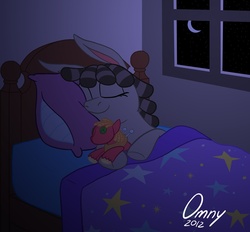 Size: 800x741 | Tagged: safe, artist:omny87, big macintosh, smarty pants, earth pony, pony, g4, bed, doll, female, male, mare, night, ponified, role reversal, sleeping, stallion