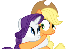 Size: 5000x3727 | Tagged: safe, artist:xgsymarley, applejack, rarity, earth pony, pony, unicorn, g4, look before you sleep, absurd resolution, confused, duo, female, hug, looking at each other, mare, shipping fuel, simple background, transparent background, vector