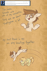 Size: 1024x1528 | Tagged: safe, artist:pashapup, noi, pipsqueak, earth pony, pony, ask pipsqueak the pirate, g4, ask, colt, comic, duo, female, filly, jumping, leapfrog, male, no pupils