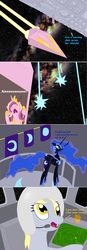 Size: 1000x2860 | Tagged: safe, artist:hakar-kerarmor, derpy hooves, nightmare moon, princess cadance, alicorn, pegasus, pony, g4, crossover, female, i just don't know what went wrong, mare, spaceballs the tag, spaceship