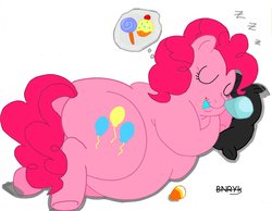 Size: 1280x993 | Tagged: safe, artist:bunearyk, pinkie pie, earth pony, pony, g4, fat, female, mare, obese, piggy pie, pillow, pudgy pie, sleeping, snot bubble, solo, zzz