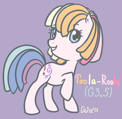 Size: 460x449 | Tagged: dead source, safe, artist:lisaorise, toola-roola, earth pony, pony, g3, g3.5, g4, female, g3.5 to g4, generation leap, mare, raised hoof, solo