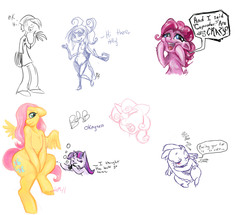 Size: 1854x1594 | Tagged: safe, artist:buttercupsaiyan, fluttershy, pinkie pie, spike, sweetie belle, twilight sparkle, dragon, earth pony, pegasus, pony, unicorn, anthro, unguligrade anthro, g4, anthro with ponies, arm hooves, bubble pipe, male